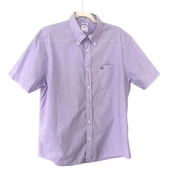 Brooks Brothers 1818 Short Sleeve Shirt Mens Medium Purple Cotton Casual - Picture 1 of 6